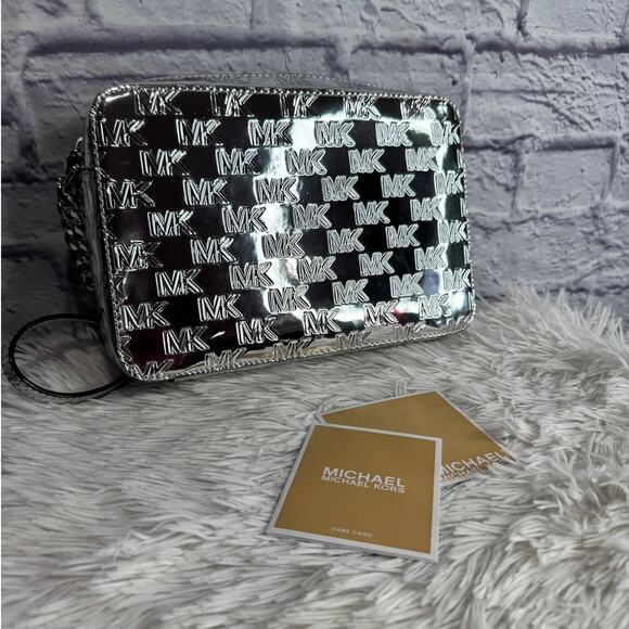 MICHAEL KORS Facet Logo Embossed Specchio Crossbody Bag Silver NEW - Picture 6 of 7